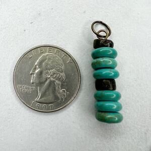 Bronze Tone Faux Turquoise Beaded Upcycled Pendant